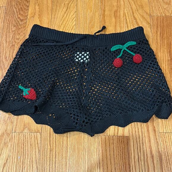 SHEIN Black Mesh Coverup Shorts with Cherry Appliqués - Picture 1 of 5